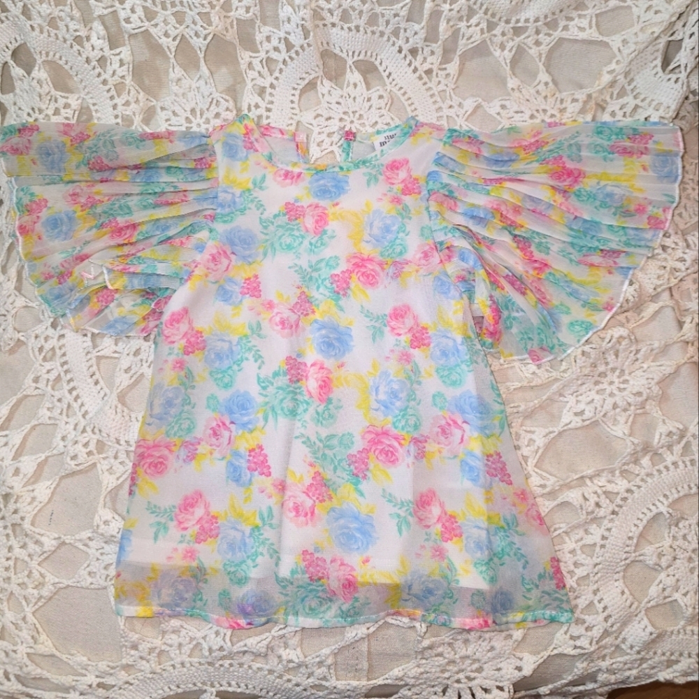 Floral Kids Top with Ruffled Sleeves, Little Maven By Tori Spelling 18-24 Mo